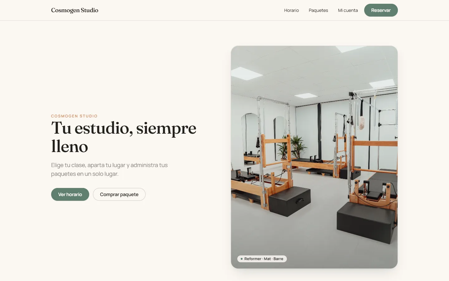 Página de inicio de un estudio en Cosmogen Reservas